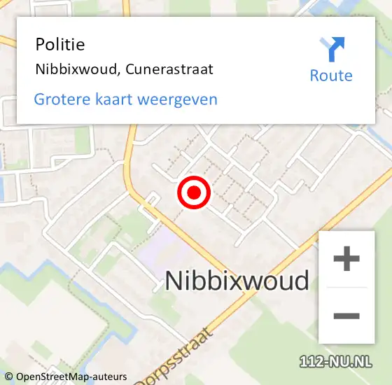 Locatie op kaart van de 112 melding: Politie Nibbixwoud, Cunerastraat op 4 september 2016 20:13