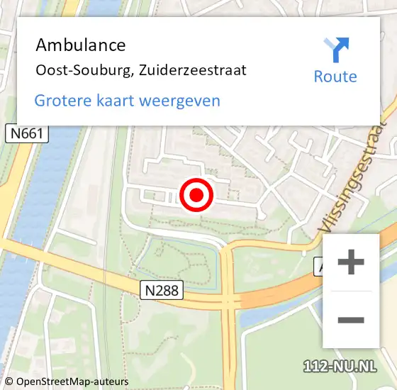 Locatie op kaart van de 112 melding: Ambulance Oost-Souburg, Zuiderzeestraat op 5 september 2016 11:08