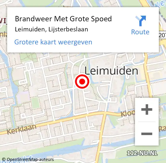 Locatie op kaart van de 112 melding: Brandweer Met Grote Spoed Naar Leimuiden, Lijsterbeslaan op 5 september 2016 17:57