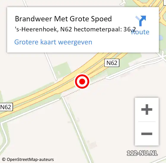 Locatie op kaart van de 112 melding: Brandweer Met Grote Spoed Naar 's-Heerenhoek, N62 hectometerpaal: 36,2 op 5 september 2016 22:41