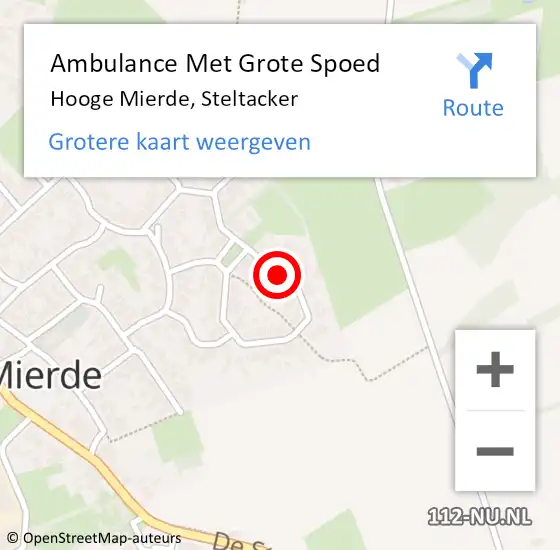 Locatie op kaart van de 112 melding: Ambulance Met Grote Spoed Naar Hooge Mierde, Steltacker op 6 september 2016 03:56