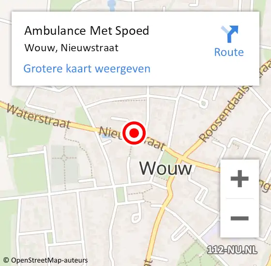 Locatie op kaart van de 112 melding: Ambulance Met Spoed Naar Wouw, Nieuwstraat op 6 september 2016 05:25