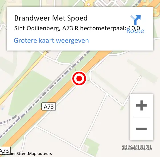 Locatie op kaart van de 112 melding: Brandweer Met Spoed Naar Sint Odilienberg, A73 R hectometerpaal: 10,0 op 6 september 2016 13:19