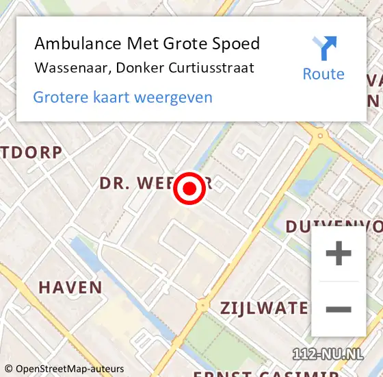 Locatie op kaart van de 112 melding: Ambulance Met Grote Spoed Naar Wassenaar, Donker Curtiusstraat op 6 september 2016 13:48