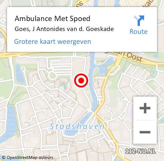 Locatie op kaart van de 112 melding: Ambulance Met Spoed Naar Goes, J Antonides van d. Goeskade op 6 september 2016 13:51