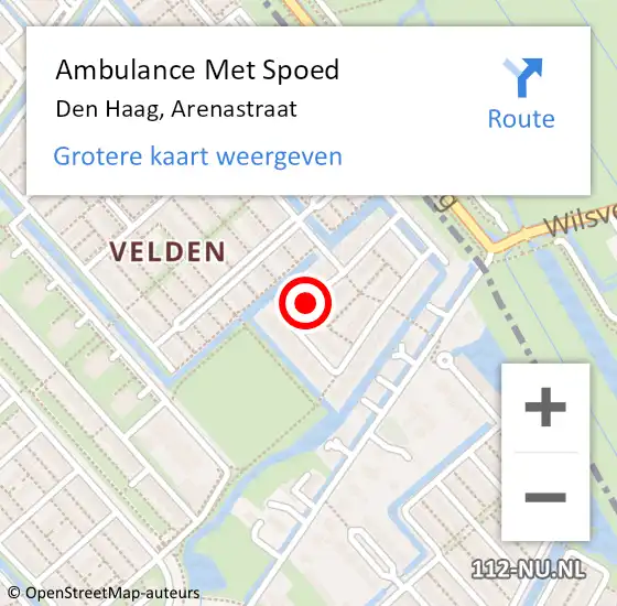Locatie op kaart van de 112 melding: Ambulance Met Spoed Naar Den Haag, Arenastraat op 6 september 2016 18:16