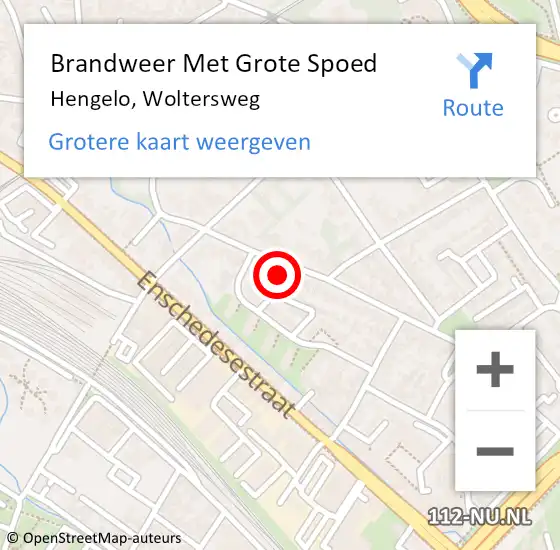 Locatie op kaart van de 112 melding: Brandweer Met Grote Spoed Naar Hengelo, Woltersweg op 6 september 2016 22:02
