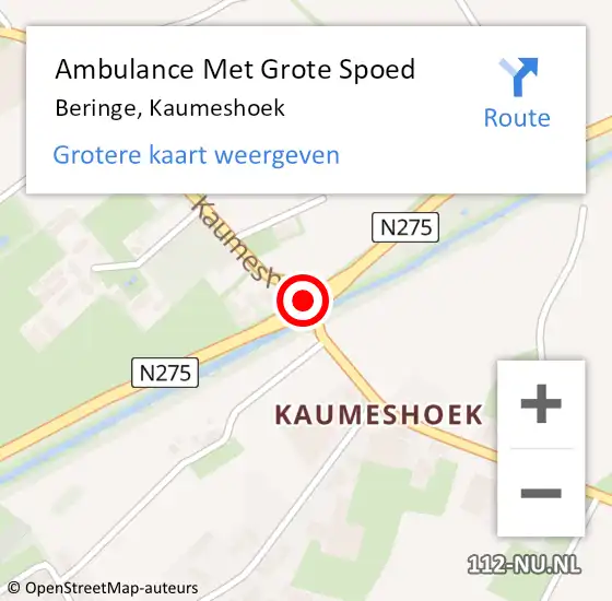 Locatie op kaart van de 112 melding: Ambulance Met Grote Spoed Naar Beringe, Kaumeshoek op 7 september 2016 19:06