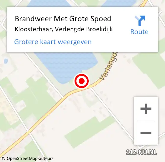 Locatie op kaart van de 112 melding: Brandweer Met Grote Spoed Naar Kloosterhaar, Verlengde Broekdijk op 8 september 2016 07:18