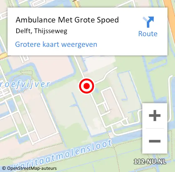 Locatie op kaart van de 112 melding: Ambulance Met Grote Spoed Naar Delft, Thijsseweg op 8 september 2016 15:58