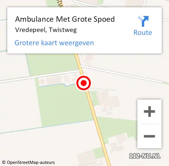Locatie op kaart van de 112 melding: Ambulance Met Grote Spoed Naar Vredepeel, Twistweg op 8 september 2016 20:55