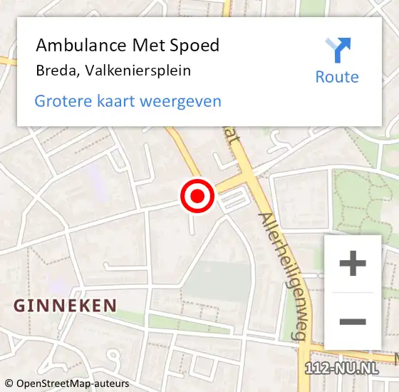 Locatie op kaart van de 112 melding: Ambulance Met Spoed Naar Breda, Valkeniersplein op 9 september 2016 02:24