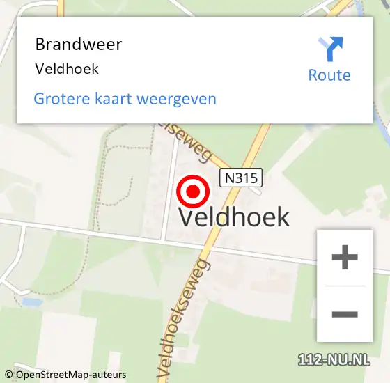 Locatie op kaart van de 112 melding: Brandweer Veldhoek op 9 september 2016 05:02
