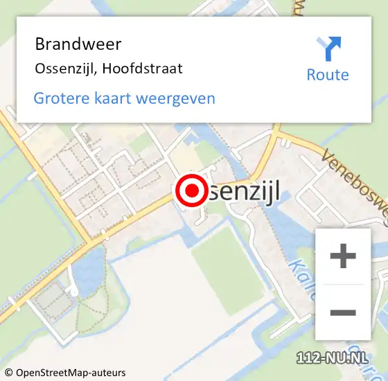 Locatie op kaart van de 112 melding: Brandweer Ossenzijl, Hoofdstraat op 9 september 2016 14:42