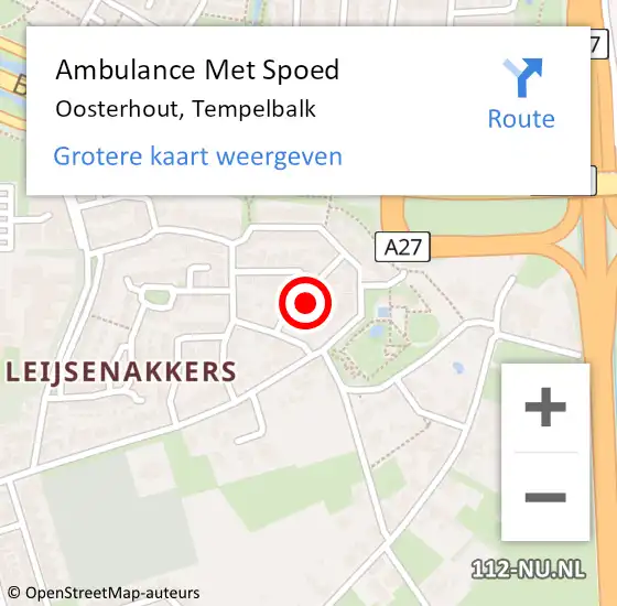 Locatie op kaart van de 112 melding: Ambulance Met Spoed Naar Oosterhout, Tempelbalk op 26 december 2013 19:45