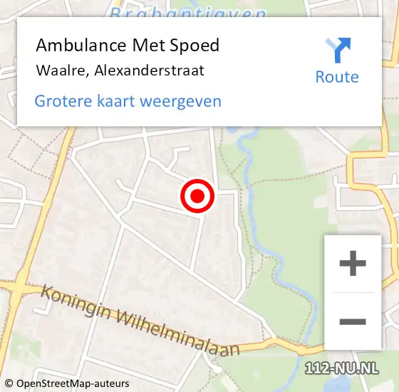 Locatie op kaart van de 112 melding: Ambulance Met Spoed Naar Waalre, Alexanderstraat op 10 september 2016 12:35