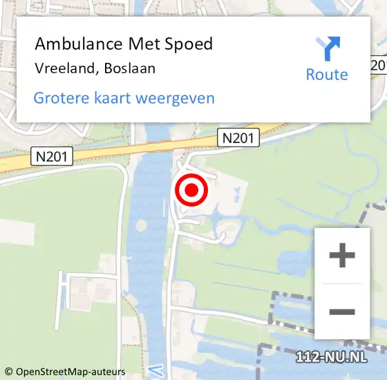 Locatie op kaart van de 112 melding: Ambulance Met Spoed Naar Vreeland, Boslaan op 10 september 2016 19:04