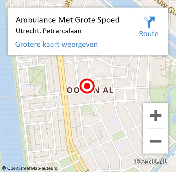 Locatie op kaart van de 112 melding: Ambulance Met Grote Spoed Naar Utrecht, Petrarcalaan op 11 september 2016 04:26