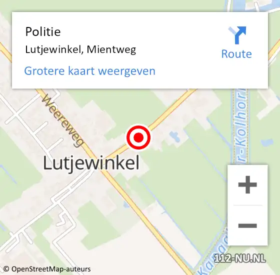 Locatie op kaart van de 112 melding: Politie Lutjewinkel, Mientweg op 11 september 2016 10:52