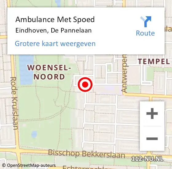 Locatie op kaart van de 112 melding: Ambulance Met Spoed Naar Eindhoven, De Pannelaan op 11 september 2016 17:14