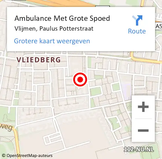 Locatie op kaart van de 112 melding: Ambulance Met Grote Spoed Naar Vlijmen, Paulus Potterstraat op 12 september 2016 06:01