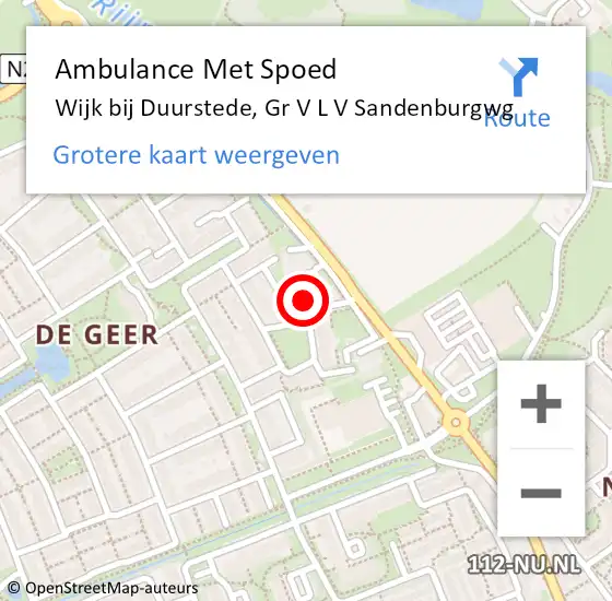 Locatie op kaart van de 112 melding: Ambulance Met Spoed Naar Wijk bij Duurstede, Gr V L V Sandenburgwg op 12 september 2016 09:06