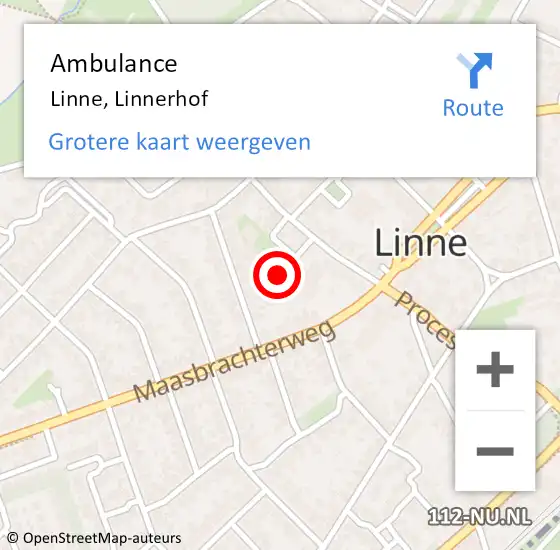 Locatie op kaart van de 112 melding: Ambulance Linne, Linnerhof op 12 september 2016 10:06