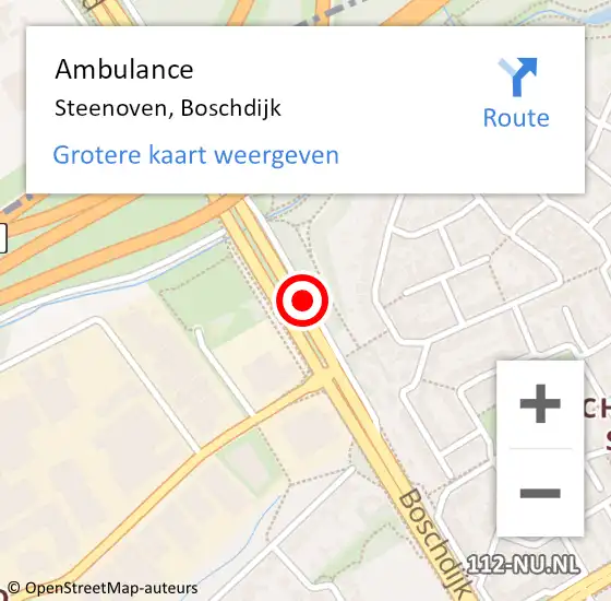 Locatie op kaart van de 112 melding: Ambulance Steenoven, Boschdijk op 13 september 2016 07:24