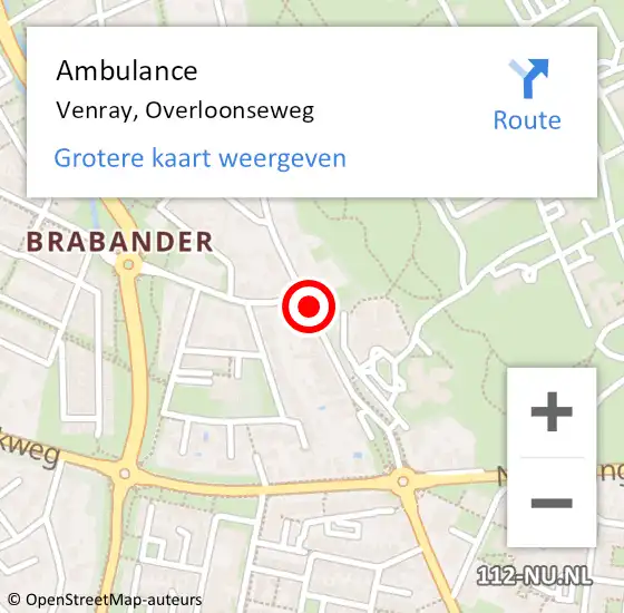 Locatie op kaart van de 112 melding: Ambulance Venray, Overloonseweg op 13 september 2016 12:41