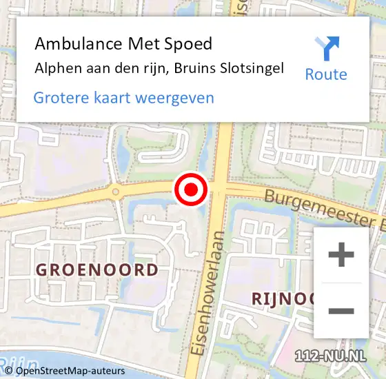 Locatie op kaart van de 112 melding: Ambulance Met Spoed Naar Alphen aan den rijn, Bruins Slotsingel op 13 september 2016 15:41