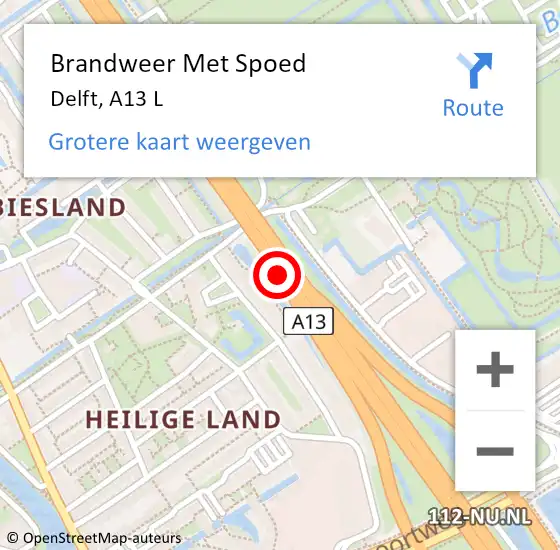 Locatie op kaart van de 112 melding: Brandweer Met Spoed Naar Delft, A13 L op 13 september 2016 16:02