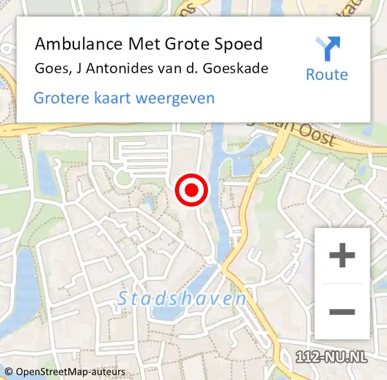 Locatie op kaart van de 112 melding: Ambulance Met Grote Spoed Naar Goes, J Antonides van d. Goeskade op 13 september 2016 16:38