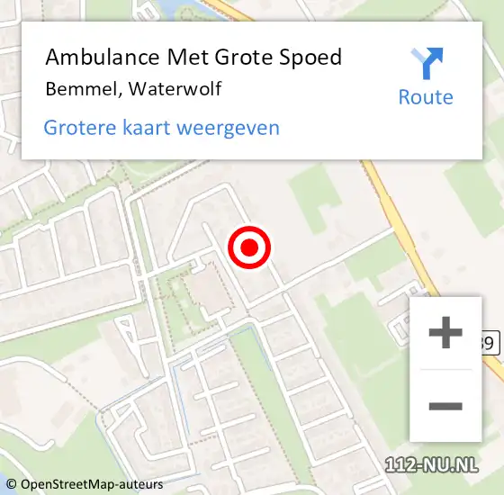 Locatie op kaart van de 112 melding: Ambulance Met Grote Spoed Naar Bemmel, Waterwolf op 13 september 2016 18:07
