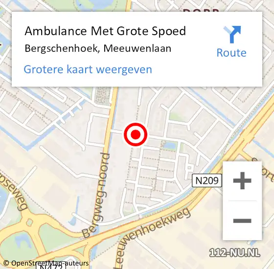 Locatie op kaart van de 112 melding: Ambulance Met Grote Spoed Naar Bergschenhoek, Meeuwenlaan op 14 september 2016 19:28
