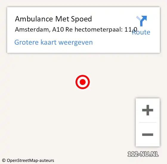 Locatie op kaart van de 112 melding: Ambulance Met Spoed Naar Amsterdam, A10 Re hectometerpaal: 13,5 op 14 september 2016 20:45