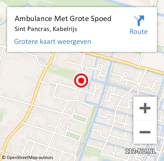 Locatie op kaart van de 112 melding: Ambulance Met Grote Spoed Naar Sint Pancras, Kabelrijs op 14 september 2016 21:36