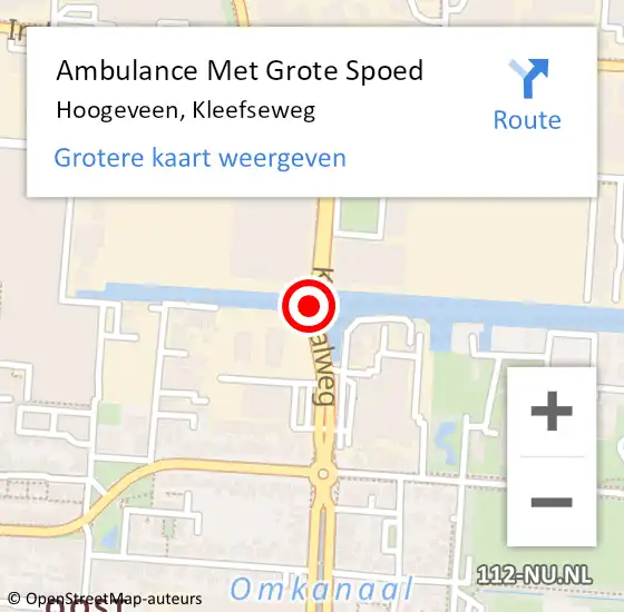 Locatie op kaart van de 112 melding: Ambulance Met Grote Spoed Naar Hoogeveen, Kleefseweg op 15 september 2016 14:54