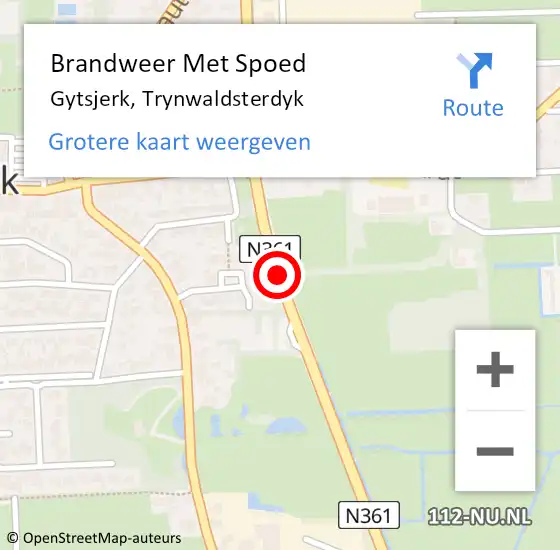 Locatie op kaart van de 112 melding: Brandweer Met Spoed Naar Gytsjerk, Trynwaldsterdyk op 15 september 2016 15:05