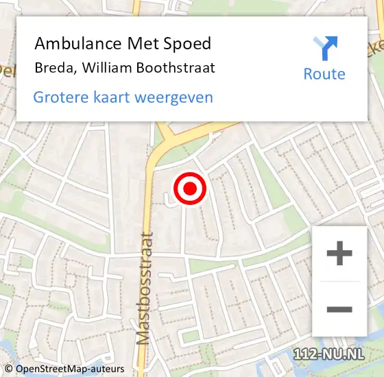 Locatie op kaart van de 112 melding: Ambulance Met Spoed Naar Breda, William Boothstraat op 16 september 2016 21:12