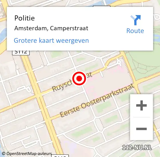Locatie op kaart van de 112 melding: Politie Amsterdam, Camperstraat op 17 september 2016 04:30
