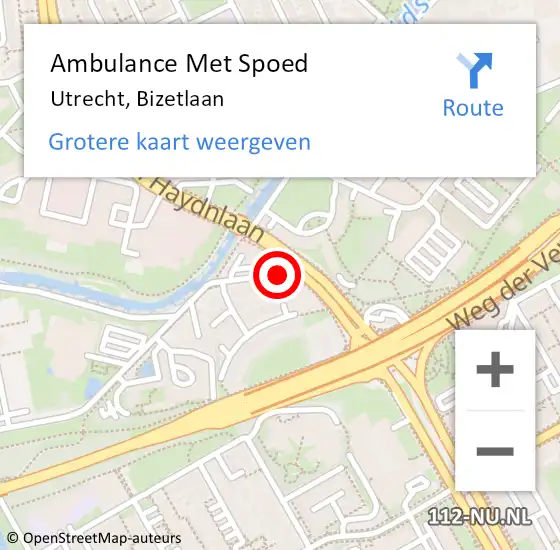 Locatie op kaart van de 112 melding: Ambulance Met Spoed Naar Utrecht, Bizetlaan op 17 september 2016 04:31