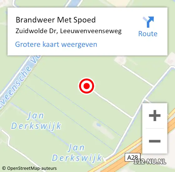Locatie op kaart van de 112 melding: Brandweer Met Spoed Naar Zuidwolde Dr, Leeuwenveenseweg op 17 september 2016 13:23