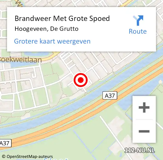 Locatie op kaart van de 112 melding: Brandweer Met Grote Spoed Naar Hoogeveen, De Grutto op 18 september 2016 04:47