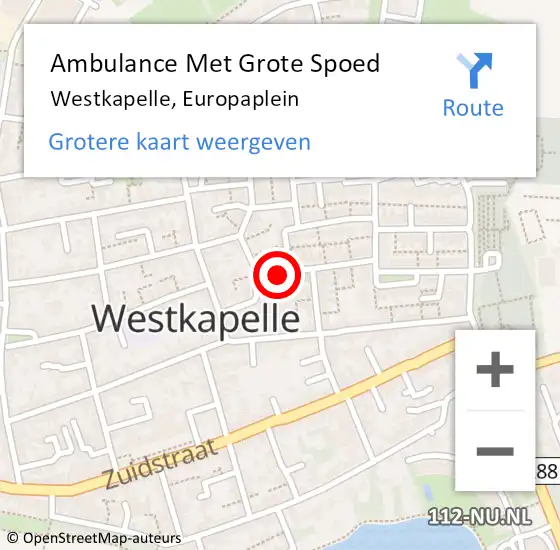 Locatie op kaart van de 112 melding: Ambulance Met Grote Spoed Naar Westkapelle, Europaplein op 18 september 2016 18:05