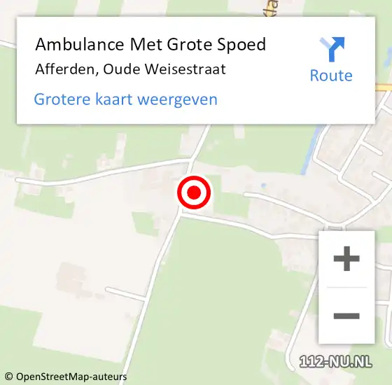 Locatie op kaart van de 112 melding: Ambulance Met Grote Spoed Naar Afferden, Oude Weisestraat op 18 september 2016 19:47