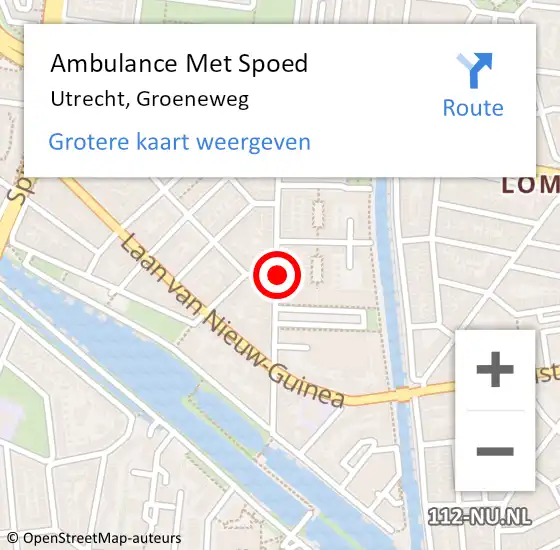 Locatie op kaart van de 112 melding: Ambulance Met Spoed Naar Utrecht, Groeneweg op 19 september 2016 12:26