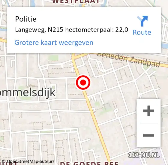 Locatie op kaart van de 112 melding: Politie Langeweg, N215 hectometerpaal: 22,0 op 19 september 2016 15:51