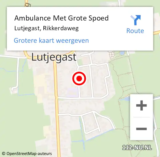 Locatie op kaart van de 112 melding: Ambulance Met Grote Spoed Naar Lutjegast, Rikkerdaweg op 19 september 2016 17:39