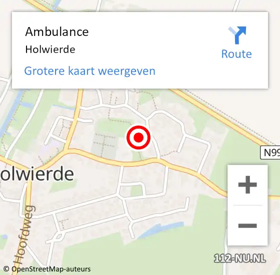 Locatie op kaart van de 112 melding: Ambulance Holwierde op 19 september 2016 19:00
