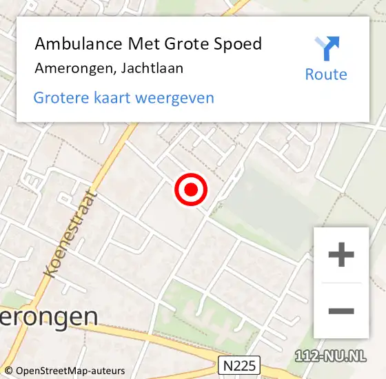 Locatie op kaart van de 112 melding: Ambulance Met Grote Spoed Naar Amerongen, Jachtlaan op 20 september 2016 01:47